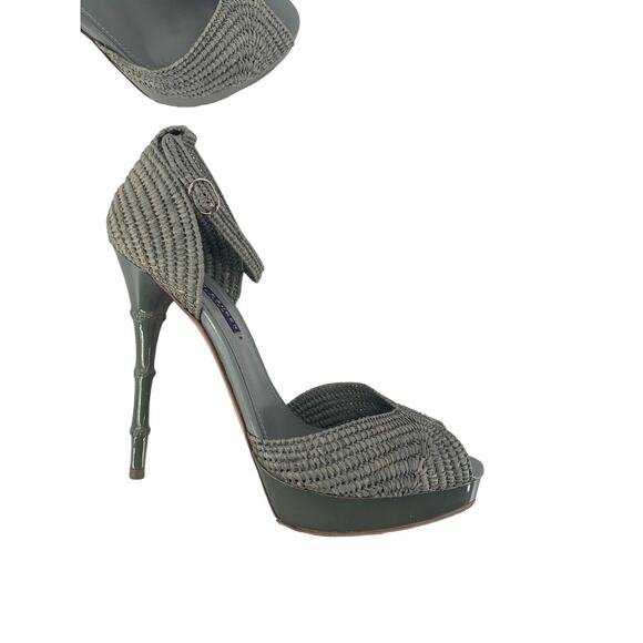 Ralph Lauren Collection Raffia Ankle Strap Platform Stiletto Heels Peep Toe 10.5 - Picture 7 of 12